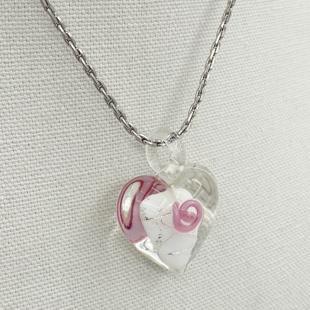 Murano Style Heart-Shaped Glass Pendant Necklace